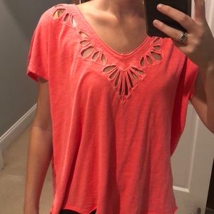 Free People neon pink cut out tee
